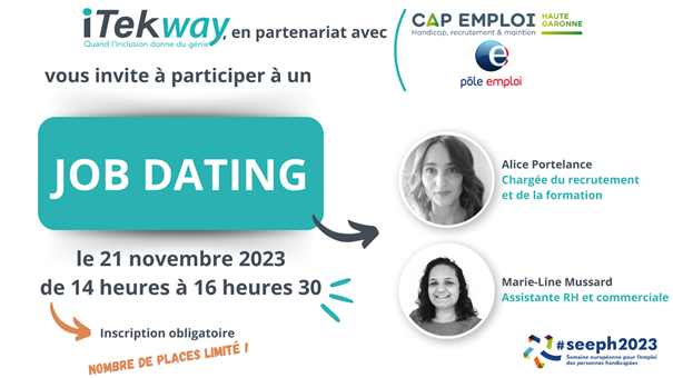 Invitation à un job dating par Iteckway à Toulouse, 21 novembre 2023.